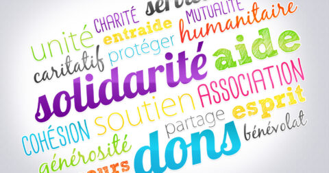 affiche avec des mots telsque solidarité, partage ...